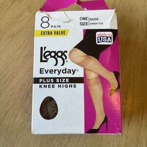 Leggs Everyday Knee Highs Nude Sheer Toe 8 Pairs PLUS SIZE One Size